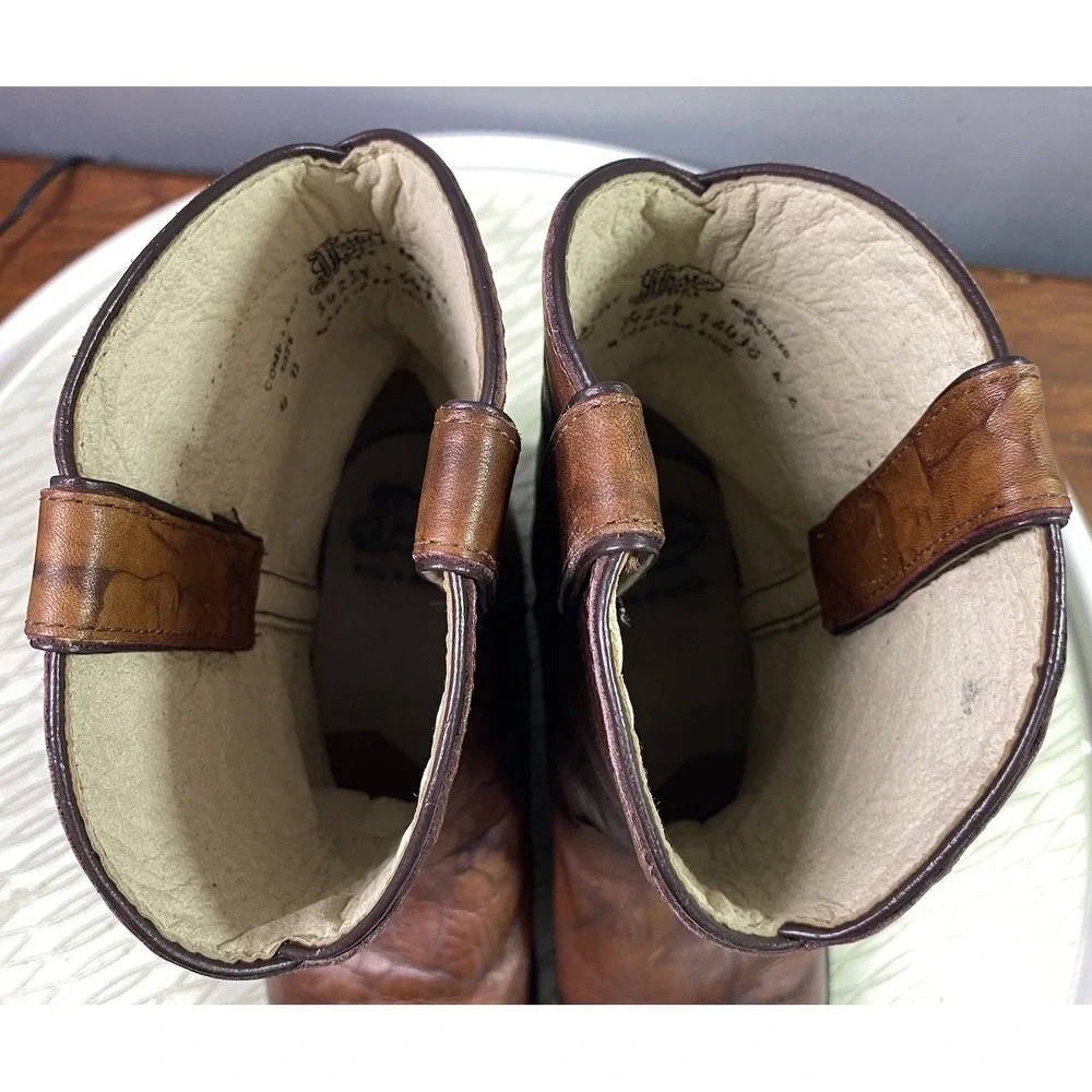 Justin Leather Youth Boy Brown Cowboy Distressed Rodeo‎ Riding Boots Sz.4D